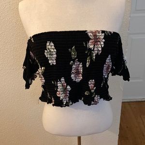 Floral black, off the shoulder, crop top